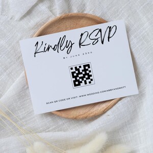Modelo de convite de casamento simples, convite de casamento personalizado, cartão de RSVP de casamento minimalista, cartão de RSVP de código QR, modelo editável, Carmen