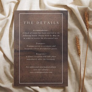 Minimalistische Aquarell Hochzeit Details Vorlage, moderne Anpassung Karte, Boho Hochzeitseinladung, braune Hochzeit einladen, bearbeitbare Vorlage