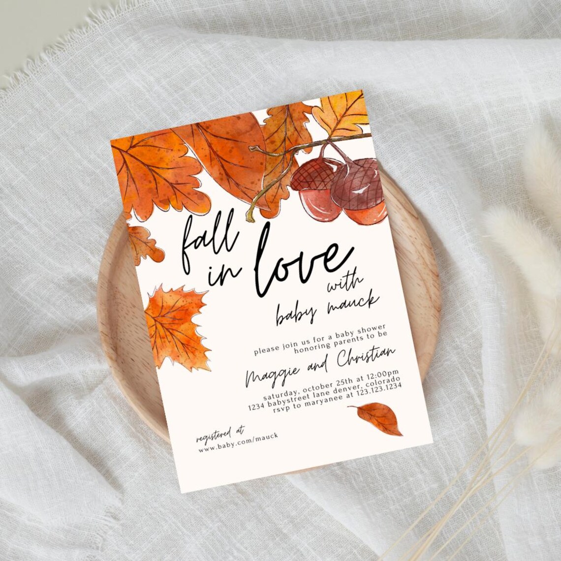 Autumn Baby Shower Invitation, Printable Falling in Love Baby Shower ...