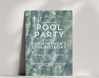 Blue Pool Party Birthday Invitation Template, Pool Party Invite, Summer Birthday Invite, Blue Birthday Invitation, Custom Birthday Template