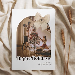 Bogen Weihnachtskartenvorlage, Foto Feiertagskartenvorlage, Boho Weihnachtskarte, Bogen Weihnachtskarte Bearbeitbar, Foto Weihnachtskarte, V5