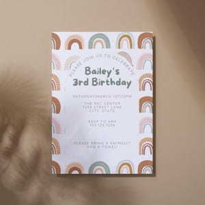 Customizable DIY Birthday Invite Template, Editable Boho Rainbow Birthday Invite, Rainbow Birthday Party Invite, Digital Download, Printable
