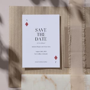 Spielkarte Hochzeitseinladung Vorlage, anpassbare Hochzeitskarte, Kasino-Hochzeit einladen, Hochzeit Save the Date, bearbeitbare Vorlage, Lucky