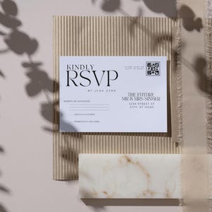Minimalist Modern Wedding Invitation Template, Modern RSVP Card, Boho Wedding RSVP, Wedding QR Code Rsvp, Editable Template, Joy