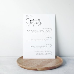 Anpassbare Details Kartenvorlage, Minimalistische Anpassung Karte, Hochzeits Details Anpassung Karte, Canva, Moderne Hochzeitseinladung, Ava