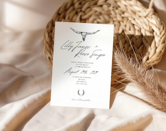 Western Wedding Invitation Template, Western Write Wedding Invite, Boho Wedding Invitation, Minimalist Wedding Invitation, Editable Template
