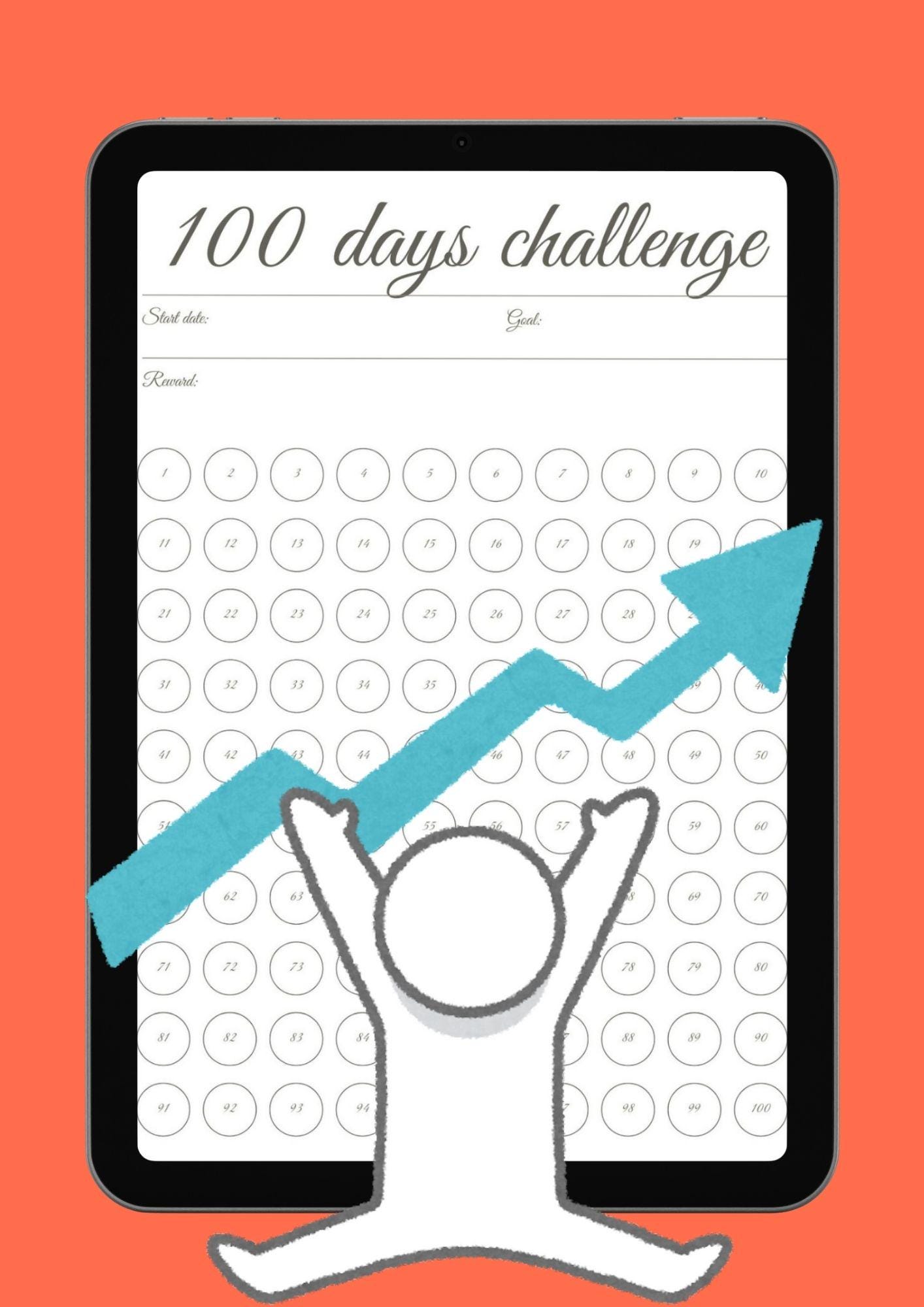 100 Days Challenge Tracker Set - Printable Digital JPG Templates ...