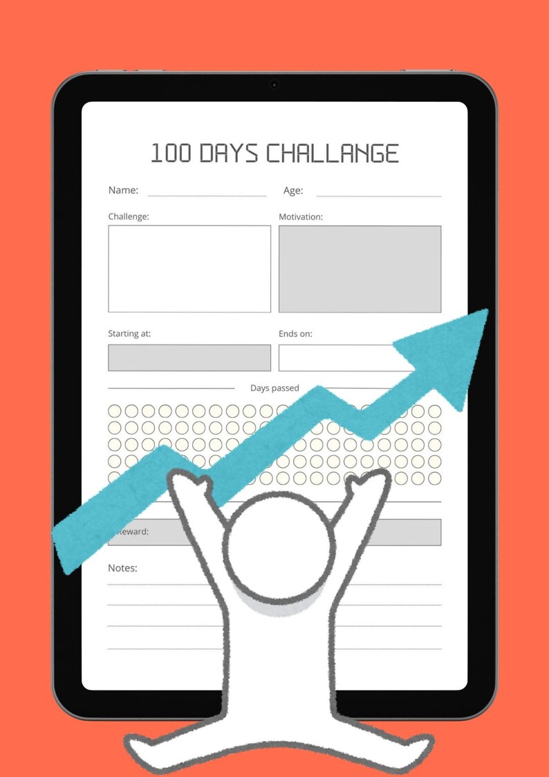 100 Days Challenge Tracker Set - Printable Digital JPG Templates ...