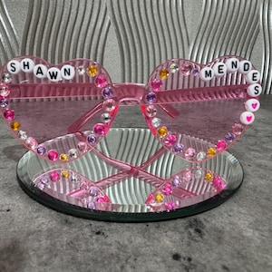 Shawn Mendes - hand decorated love heart glasses/beaded sunglasses
