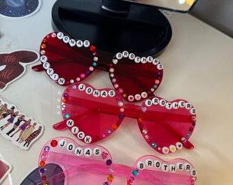Jonas Brothers hand decorated love heart glasses