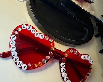 Usher - hand decorated love heart glasses