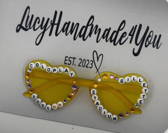 Coldplay - Gafas de sol con forma de corazón decoradas a mano para conciertos y giras