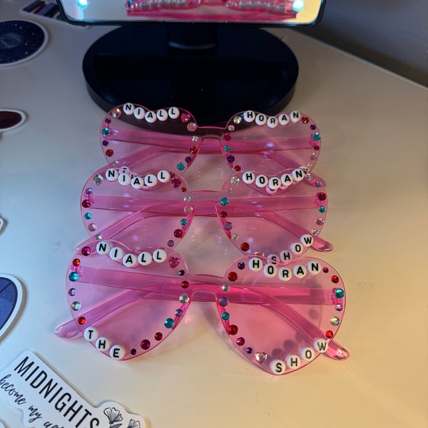 Niall Horan hand decorated love heart glasses