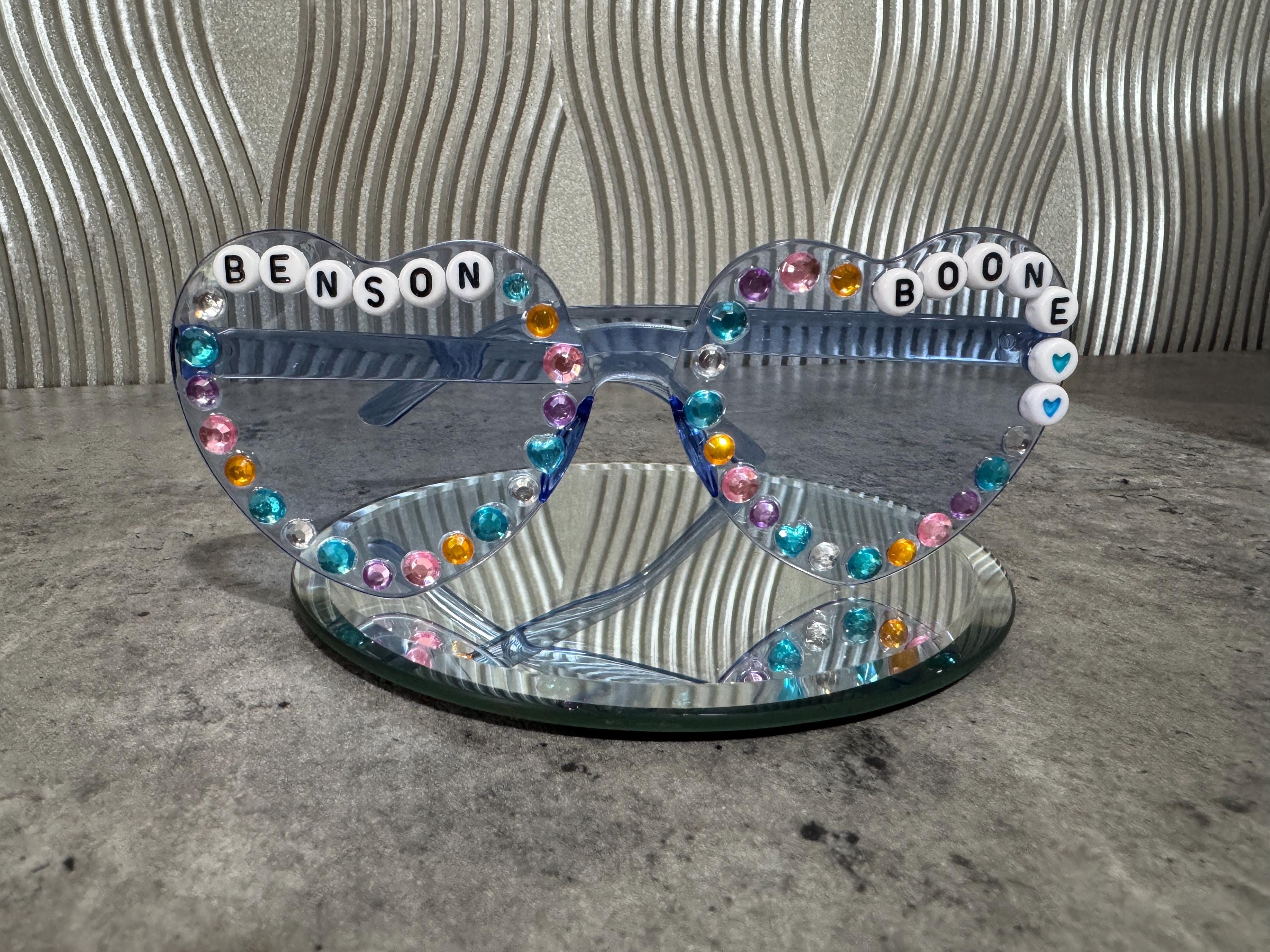 Benson Boone hand decorated love heart glasses