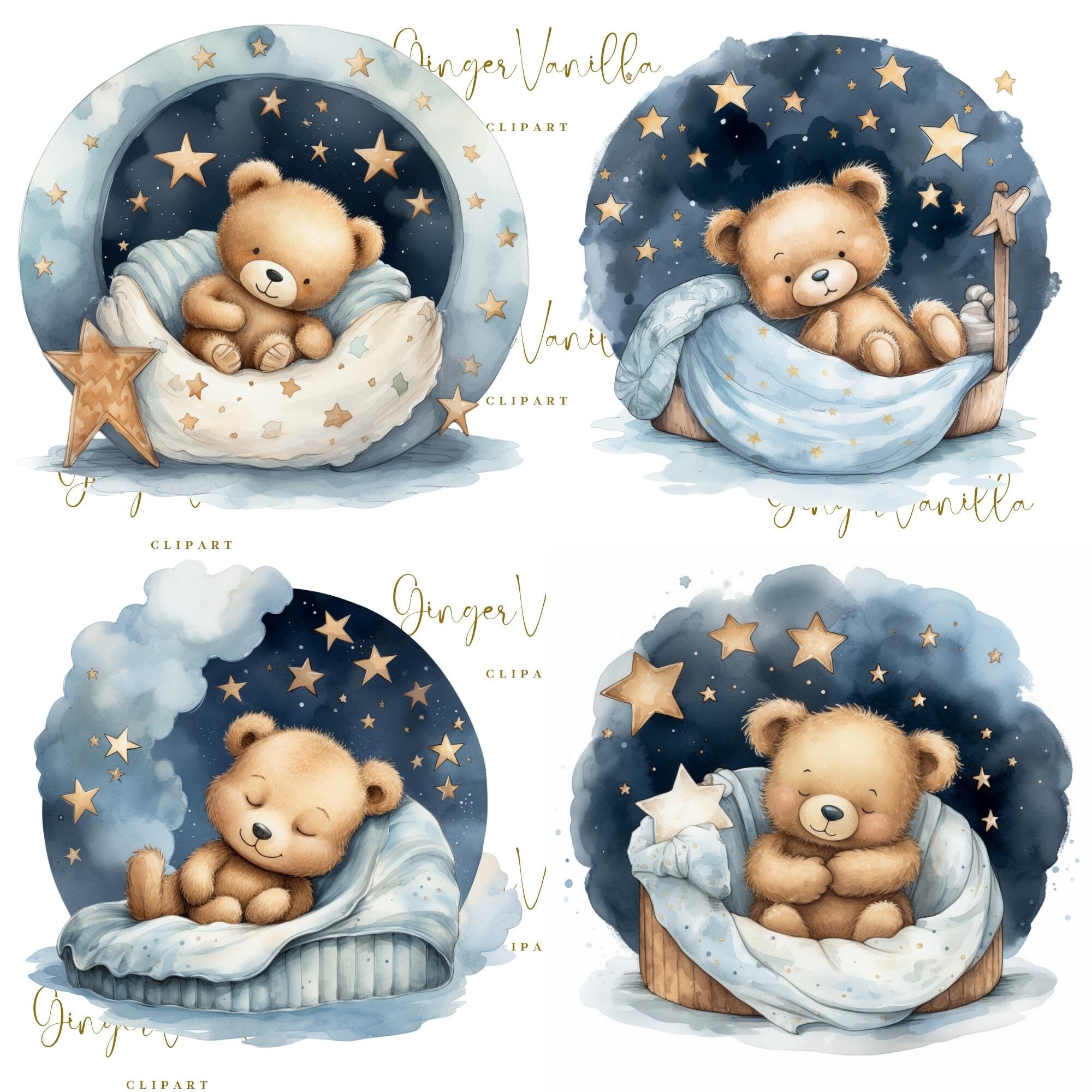 Baby Bear Clipart Cute Sleeping Bear Clipart Bedtime Png Etsy
