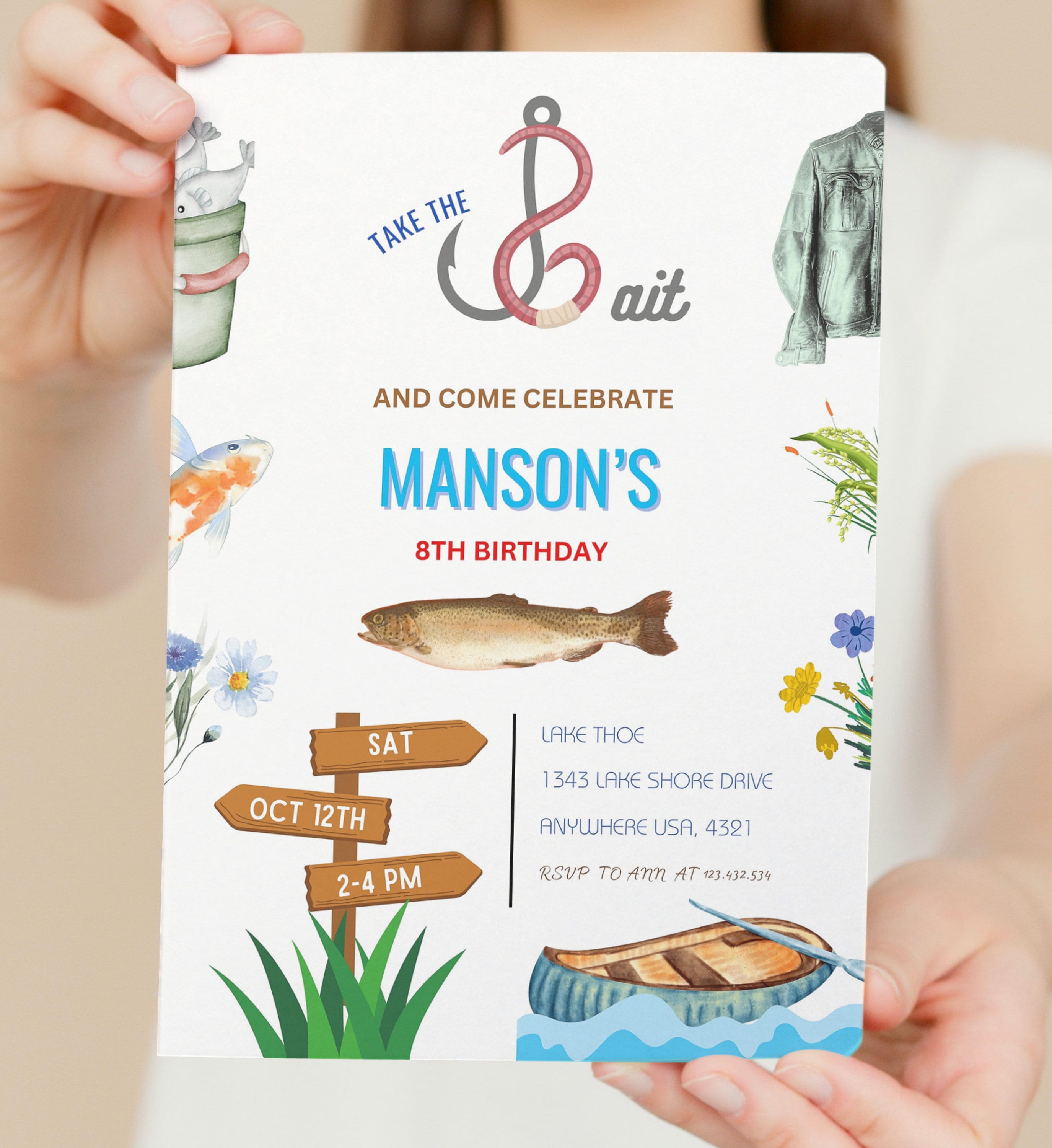 Fishing Birthday Invitation, Take the Bait, Editable Digital Template ...