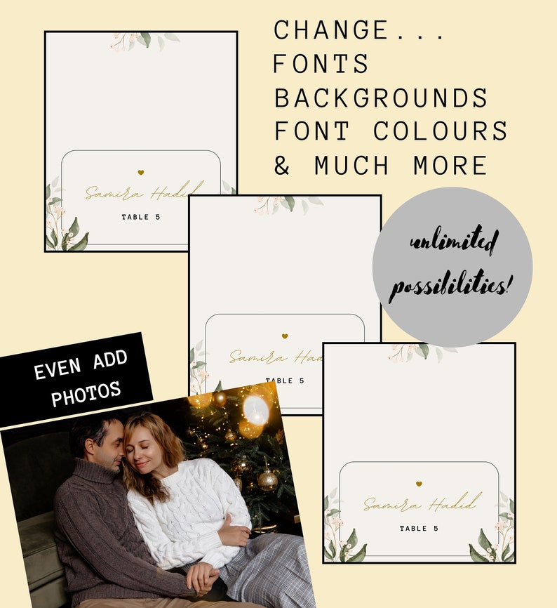 Place Cards Printable INSTANT DOWNLOAD, Wedding Name Cards, DIY ...