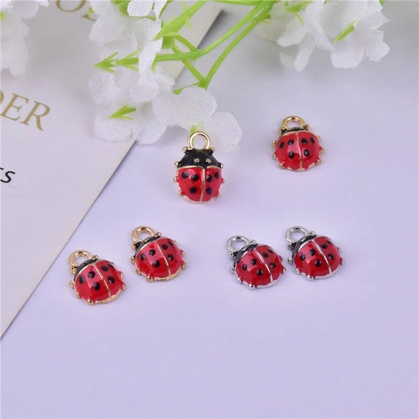 10 pieces ladybug insect enamel charms for jewelry making H