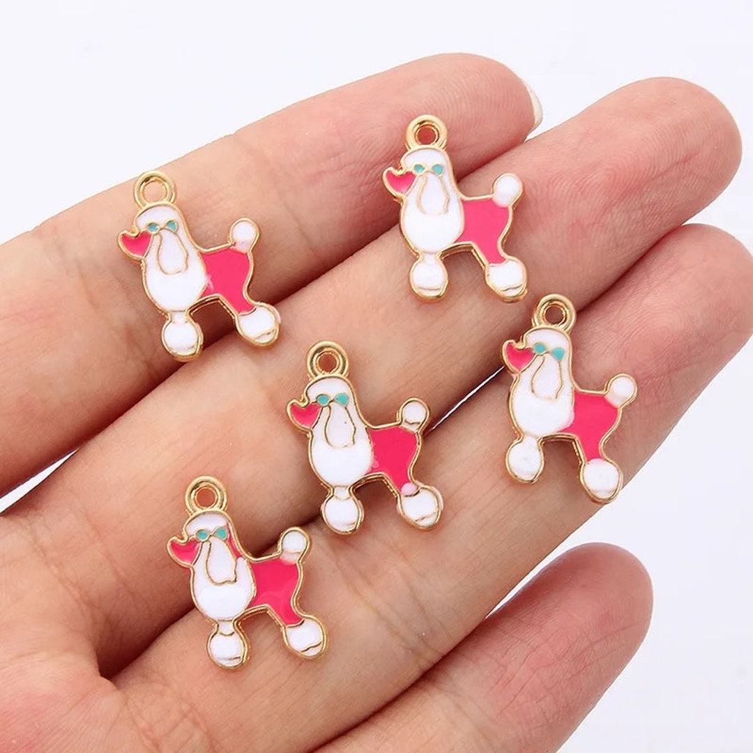 10 Pieces of Cute Dog Poodle Charms, Animal Chams, Poodle Enamel Charms