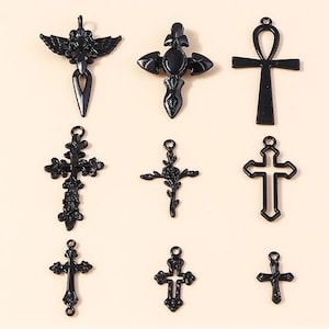 10 pieces of black goth cross charms for jewelry making, cross charms, goth charms, gothic cross pendant L