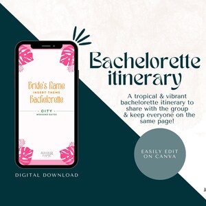 Digital Tropical Bachelorette Itinerary Template | Bachelorette Weekend Planner | Bachelorette Party Itinerary | Miami | Hot Pink | Mobile