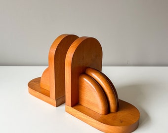 Vintage oak bookends | Amsterdamse School / Art Deco