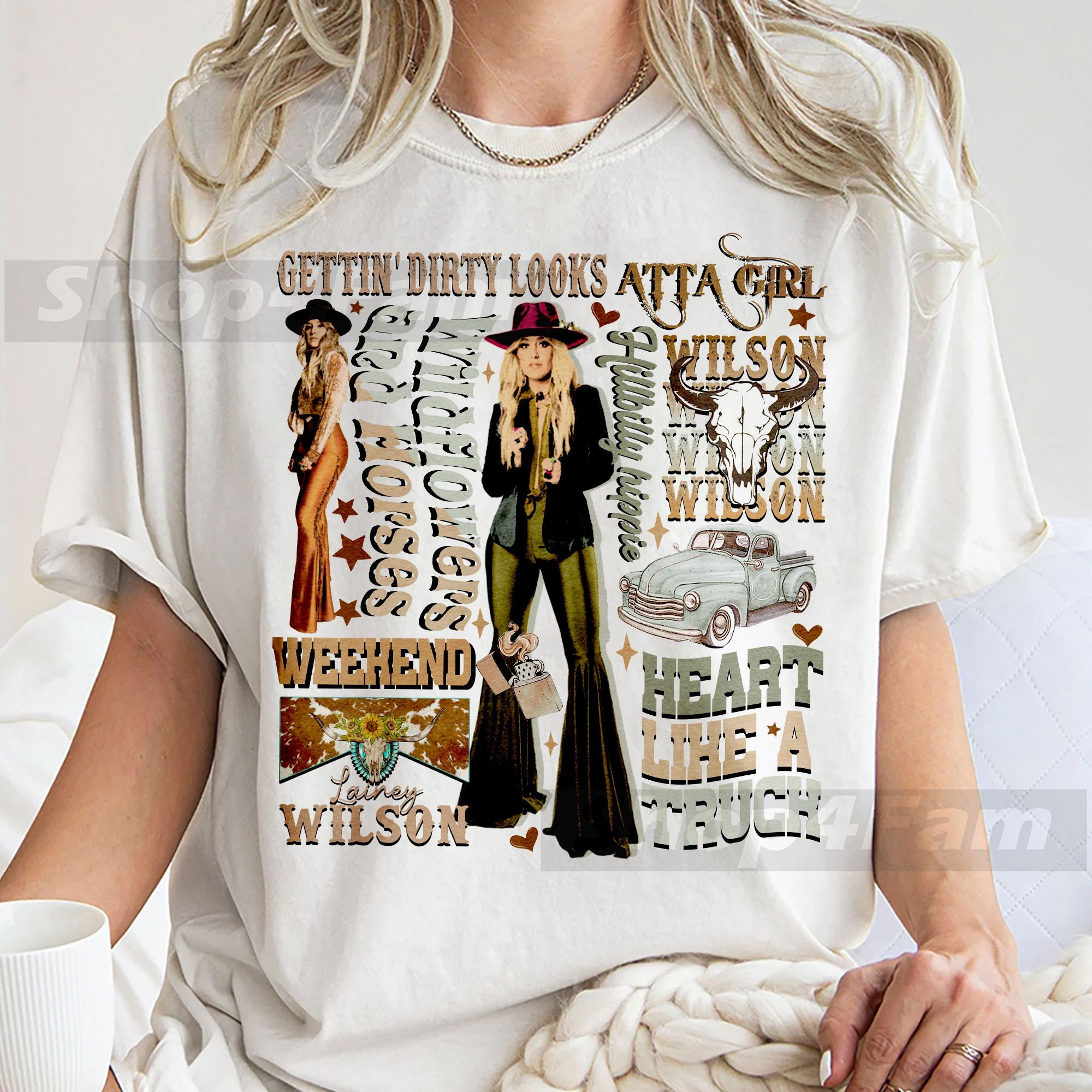 Lainey Wilson Hat Photo Adult Short Sleeve T Shirt Country Music Singer  Vintage Style Graphic Tees