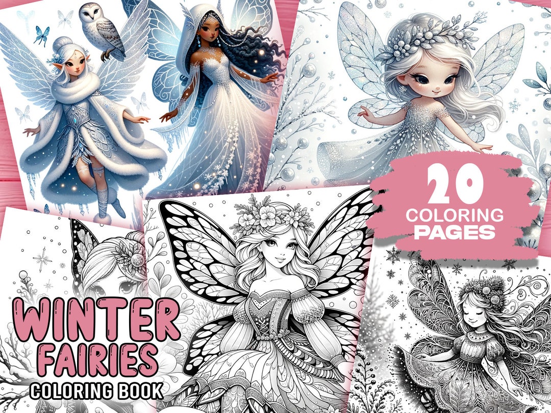 20 Printable Little Winter Fairies Coloring Pages Coloring Book Adults Kids Grayscale Coloring ...