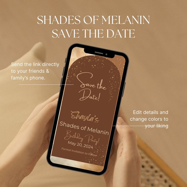 Save the Date Shades of Melanin Evite, Mobile Save The Date Shades of Melanin Birthday Save the Date, Shades of Brown Save the Date Party