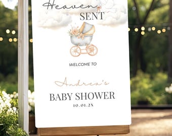 Editable Heaven Sent Baby Shower Welcome Sign: Canva Template (Digital Download)