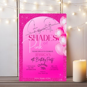Custom 40 Shades of Pink Glitter Birthday Invitation, Shades of Pink l 40th Birthday Template, Pink Barbie Themed  Invite for 40th Party