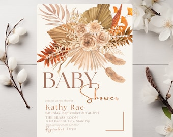Boho Terracotta Baby Shower Invitation Template (Digital Download)