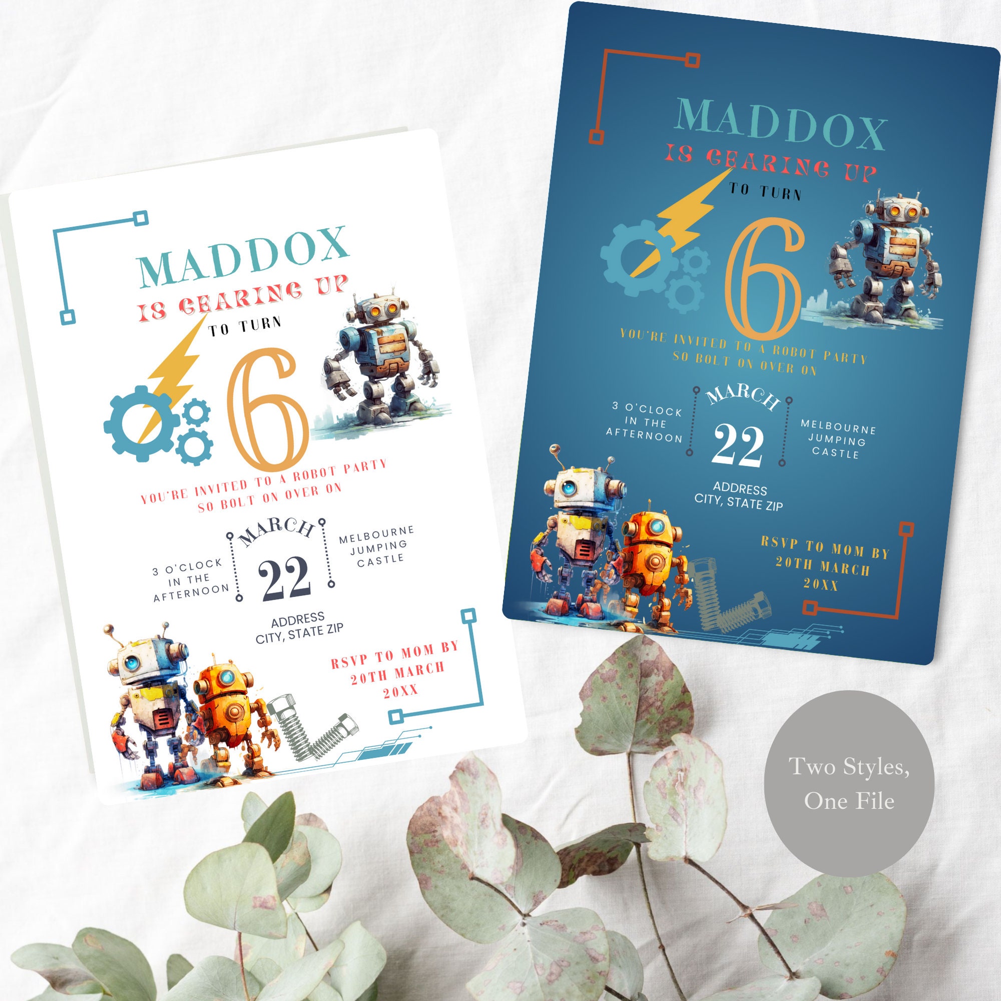 Robot Birthday Invitation, Vintage Robot Template, Bolt-on Over Robot Invite, Printable Science ...