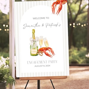 Benutzerdefinierte Crawfish Boil Verlobungsfeier Zeichen, Crawfish Boil Willkommensbrett für Paare Dusche, Paare Seafood Boil Willkommensschild für Dusche