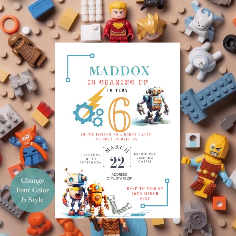 Robot Birthday Invitation, Vintage Robot Template, Bolt-on Over Robot ...