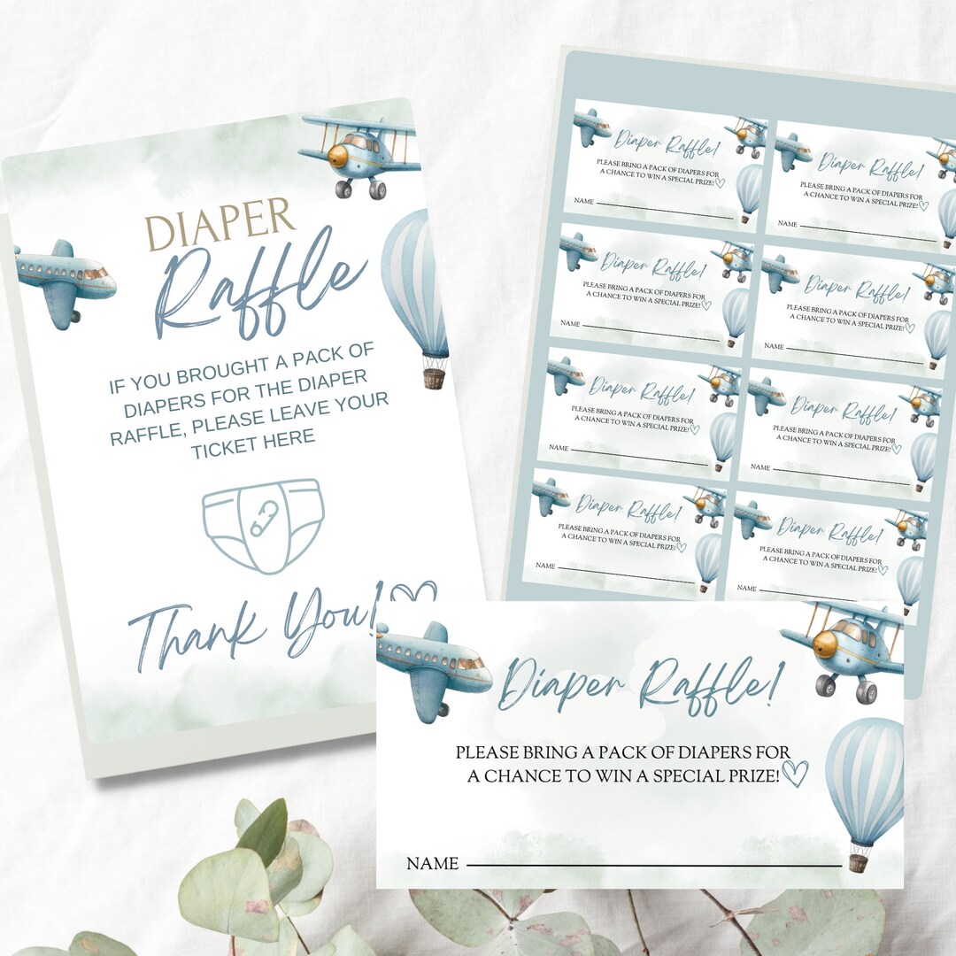 Airplane Baby Shower Diaper Raffle Ticket Set (digital Download ...