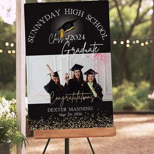 Custom Black & Gold Graduation Welcome Sign with Photo (Printable)