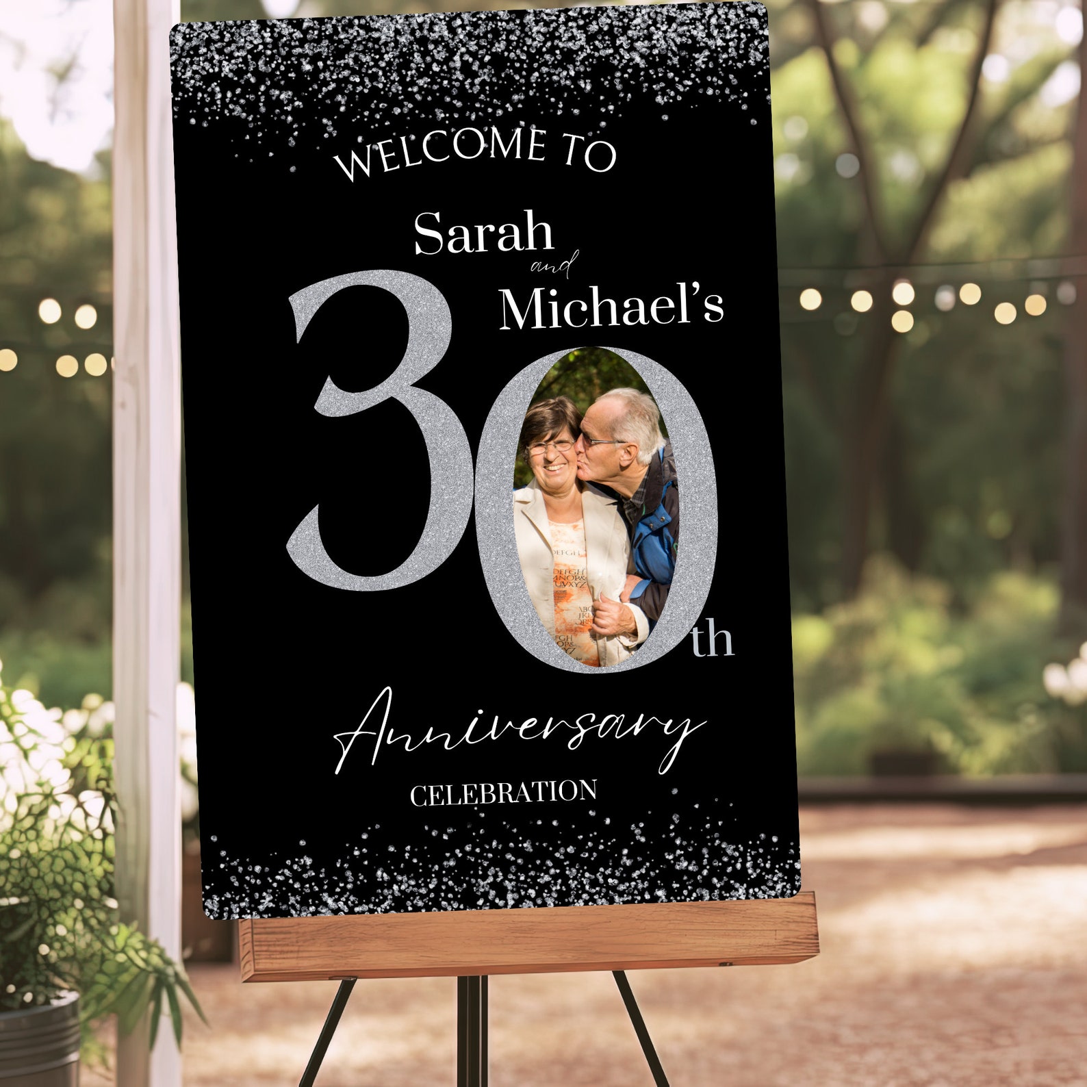 30 Year Wedding Anniversary Welcome Sign Template, Black & Silver 30th ...