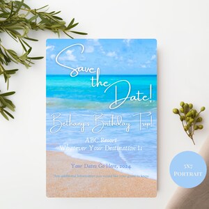 Editable Beach Save the Date: Tropical Destination Wedding (Canva Template, Digital Download