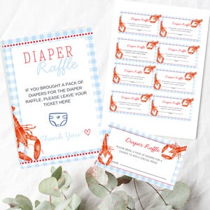 Crawfish Baby Shower Diaper Raffle Ticket Set (Digital Download), Crawfish Theme Diaper Raffle for Baby Shower, Diaper Raffle Sign, Boy
