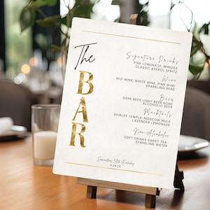 White & Gold Bar Menu Sign: Editable Drink Menu (Canva Template)