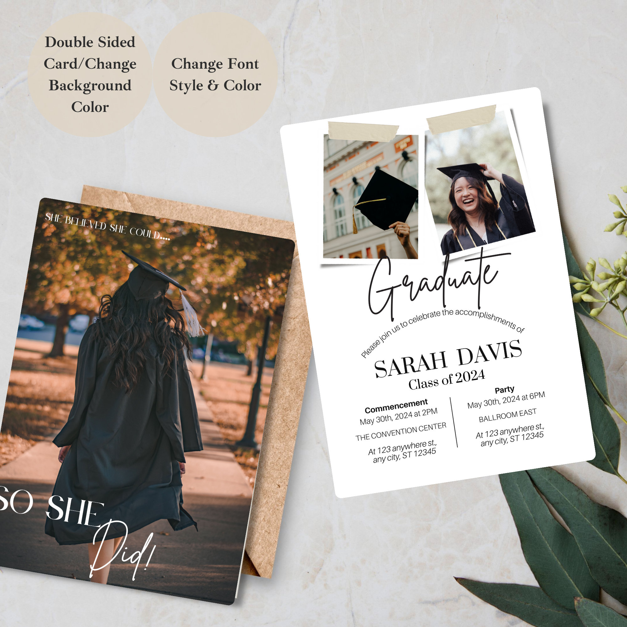 double sided grad cards ISOVF Graduation Invites Class of 2026, Graduation Party Invitations with Envelopes, Black Golden 4x6-inch Double-sided Announcement Cards-E06 : Home & Kitchen Editable Photo Graduation Announcement: Minimalist