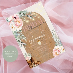 Western Bridal Shower Invitation, Floral Rustic Shower Template, Cowgirl Boots with Flowers Rustic Invitation, Western Wedding Shower Invite