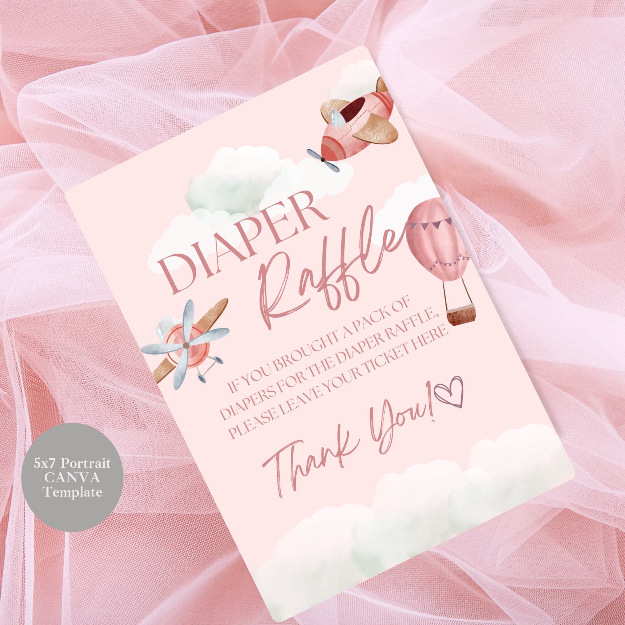 Pink Airplane Diaper Raffle Ticket Insert: Baby Shower Game (digital ...