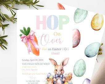 Pastel Easter Egg Hunt Invitation: Bunny Theme (Digital Download), Vintage Grandmillennial Easter Invitation