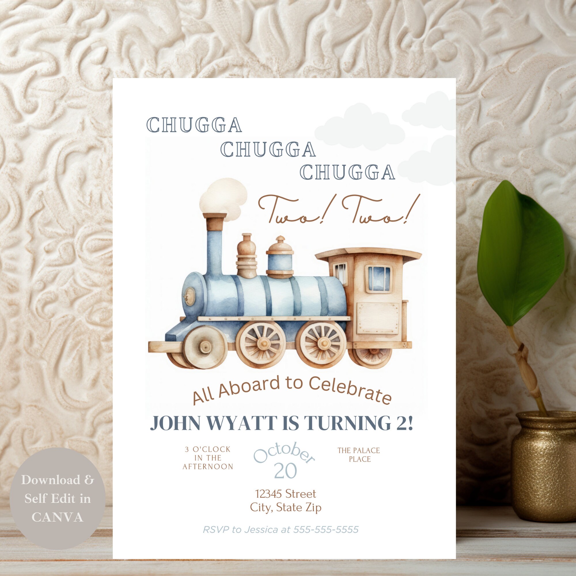 Toy Train 2-year-old Birthday Boy, Choo Choo Vintage Train Invitation ...