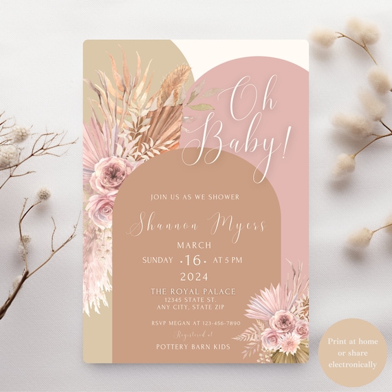 Kit Di 25 Inviti Per Baby Shower Rosa Floreale - Con Buste, Biglietti Richiesta Libri E Lotteria Pannolini