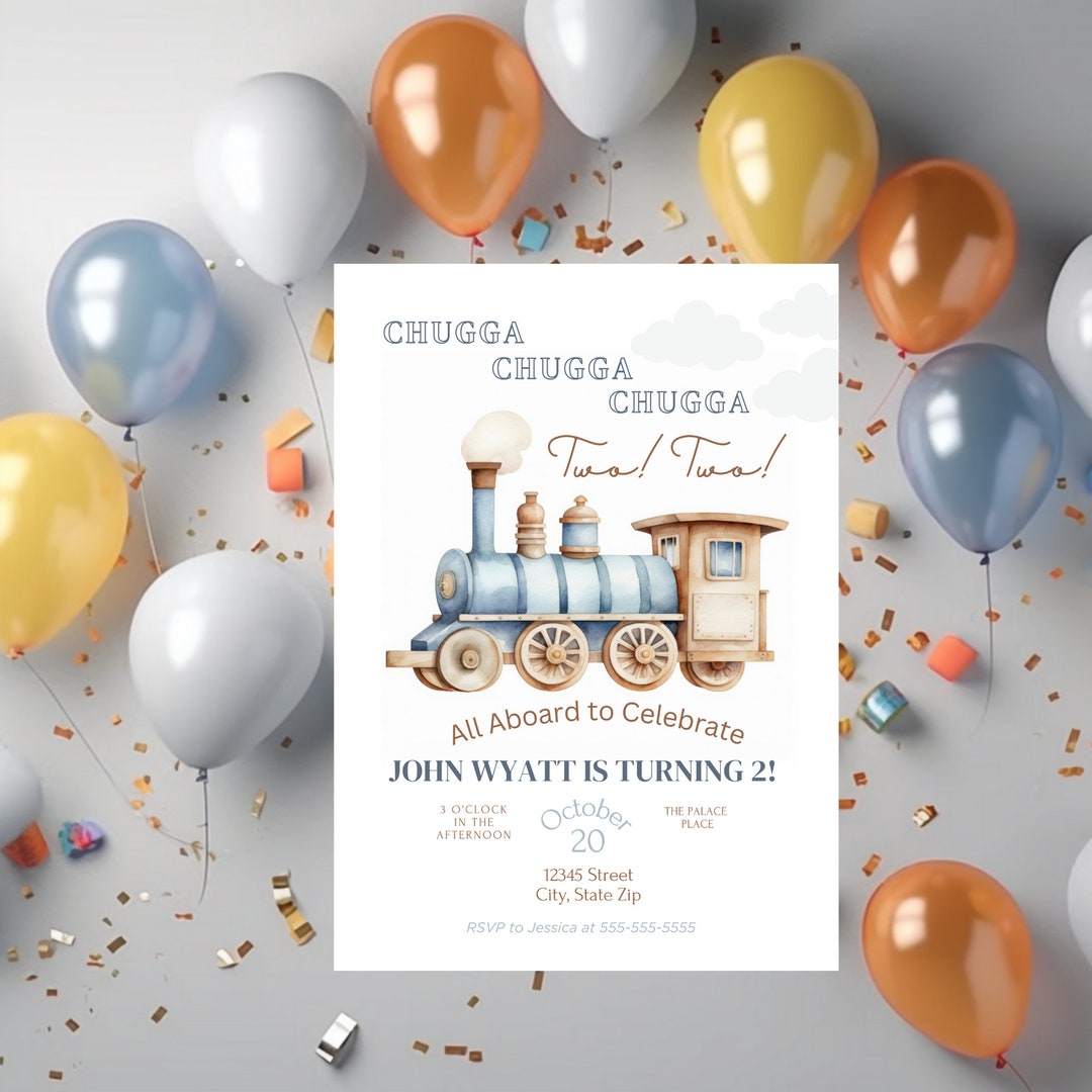 Toy Train 2-year-old Birthday Boy, Choo Choo Vintage Train Invitation ...