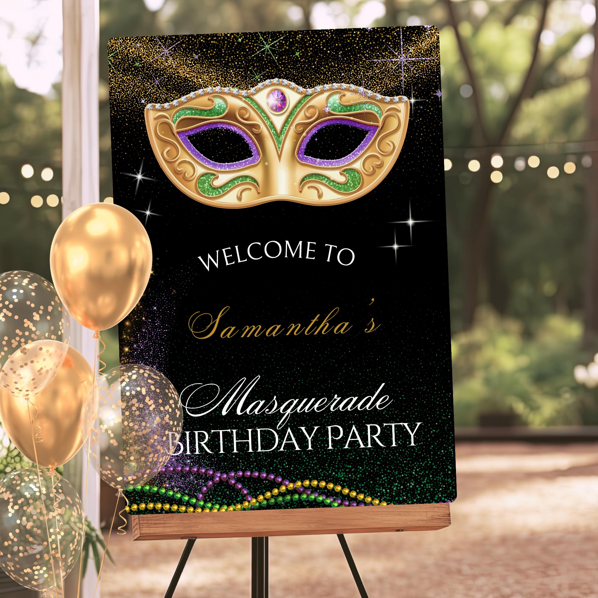 Editable Mardi Gras Masquerade Welcome Sign: Custom Party Poster ...