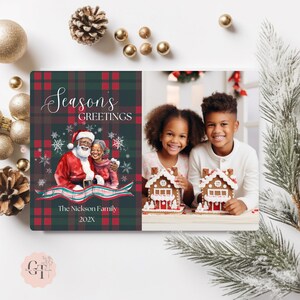 Black Santa & Mrs. Clause kerstfotokaart, Afro-Amerikaanse kerstman kerstfotokaart, etnische kerstwenskaartsjabloon met afbeelding